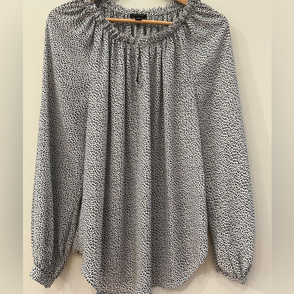 Ann Taylor Black and White Dot Print Peasant Blouse